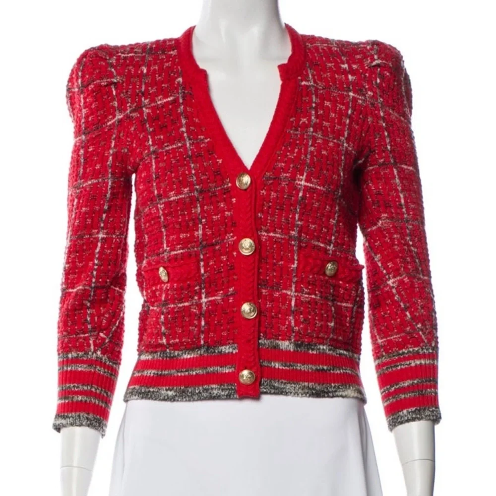 L'Agence Jenni Red Puff Sleeve Cardigan NWOT